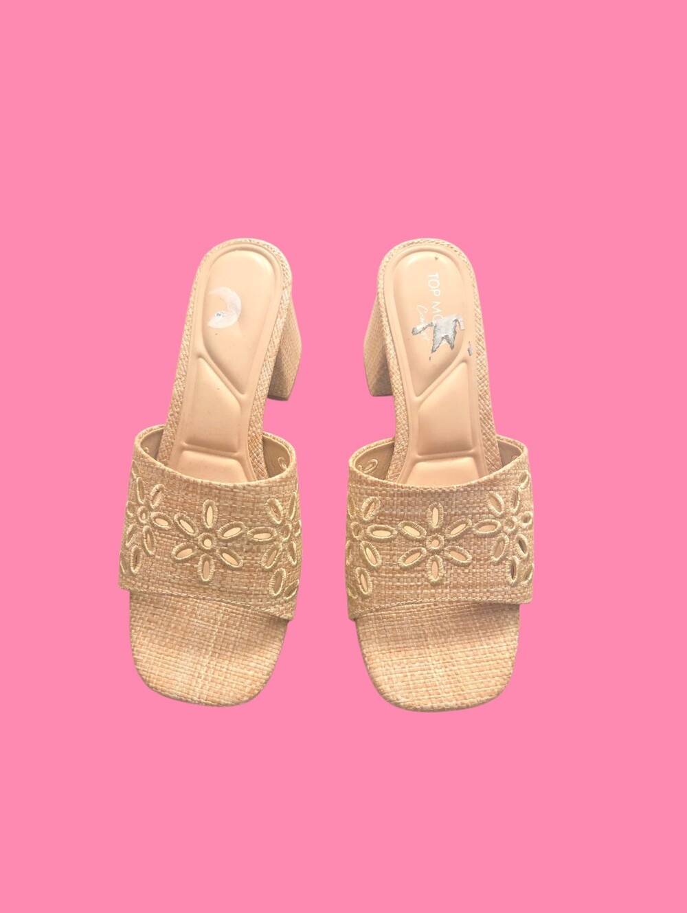 TOP Moda Beige Embroidered Slide Mules